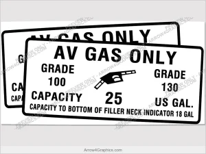 Piper 100/130 fuel placard, set of two — 25-gallon capacity, exterior wing filler decals