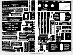 Piper Arrow I/II Interior Placard Set - full set of replacement cockpit and instrument placards by Arrow Graphics.