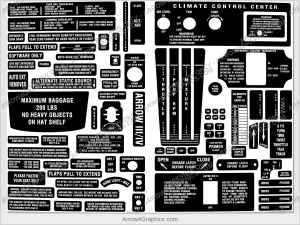 Piper Arrow III/IV Interior Placard Set - full set of replacement cockpit and instrument placards by Arrow Graphics.