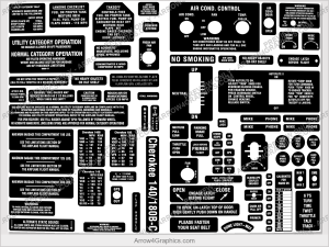 Piper Cherokee 140-180 Interior Placard Set (B-C) - full set of replacement cockpit and instrument placards by Arrow Graphics.