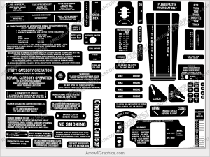 Piper Cherokee 140 Cruiser Interior Placard Set (Knots) - full set of replacement cockpit and instrument placards by Arrow Graphics.