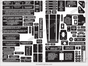 Piper Cherokee 140 Cruiser Interior Placard Set (MPH) - full set of replacement cockpit and instrument placards by Arrow Graphics.