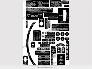 Piper Cherokee 235 Placard Set (B, C - Single Sheet) - full set of replacement cockpit and instrument placards by Arrow Graphics.