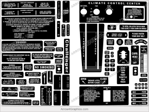 Piper Challenger Interior Placard Set - full set of replacement cockpit and instrument placards by Arrow Graphics.
