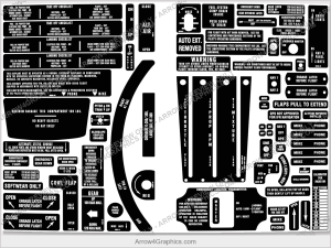 Piper Cherokee Six / Lance Interior Placard Set (1975-79) - full set of replacement cockpit and instrument placards by Arrow Graphics.