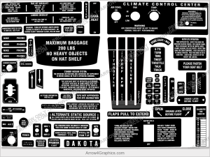 Piper Dakota Interior Placard Set - full set of replacement cockpit and instrument placards by Arrow Graphics.
