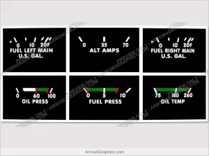 Piper Gauge Cluster Overlay, Style B - replacement instrument-cluster labeling overlay by Arrow Graphics.