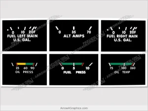 Piper Gauge Cluster Overlay, Style C - replacement instrument-cluster labeling overlay by Arrow Graphics.