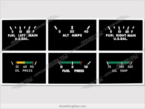 Piper Gauge Cluster Overlay, Style D - replacement instrument-cluster labeling overlay by Arrow Graphics.
