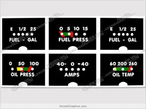 Piper Gauge Cluster Overlay, Style E - replacement instrument-cluster labeling overlay by Arrow Graphics.