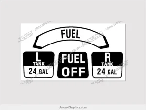 Piper PA-28 Fuel Selector Decal Set, 24 Gal (Black & White) - replacement fuel-valve selector decal by Arrow Graphics.
