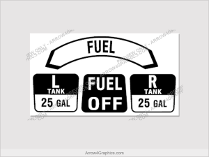 Piper PA-28 Fuel Selector Decal Set, 25 Gal (Black & White) - replacement fuel-valve selector decal by Arrow Graphics.