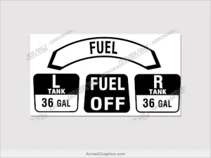 Piper PA-28 Fuel Selector Decal Set, 36 Gal (Black & White) - replacement fuel-valve selector decal by Arrow Graphics.