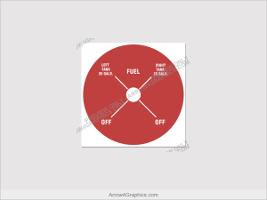 Piper PA-28 Round Fuel Selector Decal, 4-inch for Beveled Plate (Red & White) - replacement fuel-valve selector decal by Arrow Graphics.