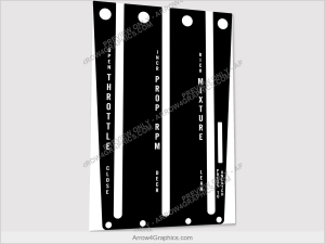 Piper PA-32 Throttle Quadrant Overlay, C/S with Press-to-Release - replacement power-quadrant labeling overlay by Arrow Graphics.