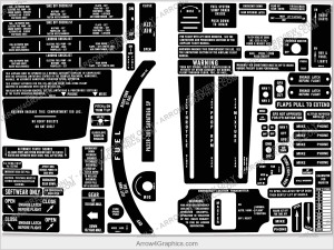 Piper Turbo Saratoga Interior Placard Set (1980-89) - full set of replacement cockpit and instrument placards by Arrow Graphics.